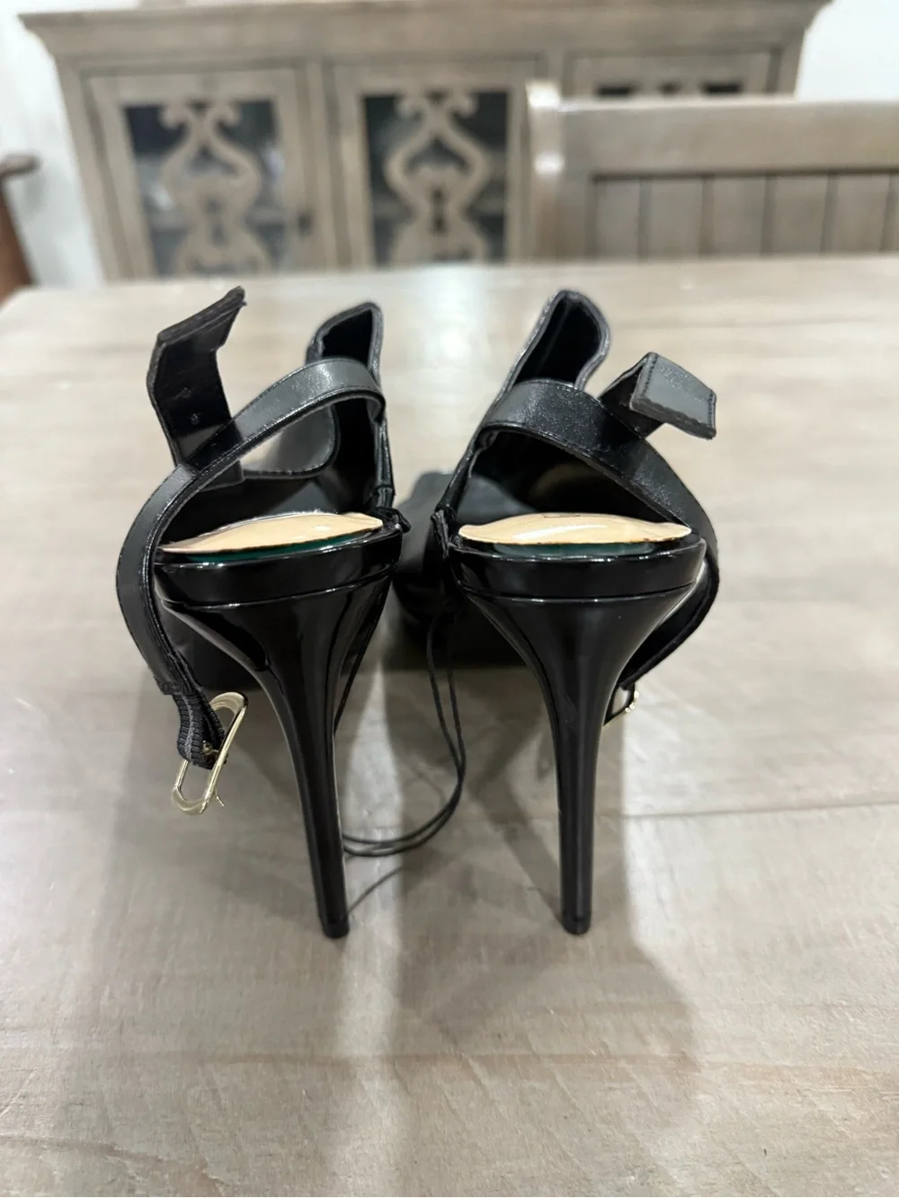 GUESS Black Peep Toe Platform Stiletto Heels Slingback Size 6.5M NWOT